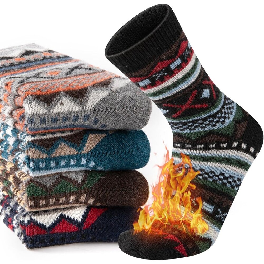 Wool Socks Mens Warm Winter Thermal Thick Knit Cozy Soft Crew Boot Socks for Col